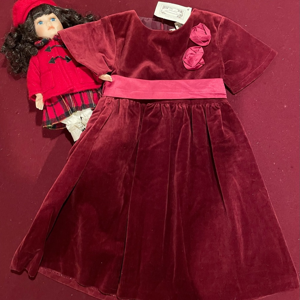 Girls Toddler Party Dress, 2T Red Burgundy Velvet Dolci Momenti Made in Italy